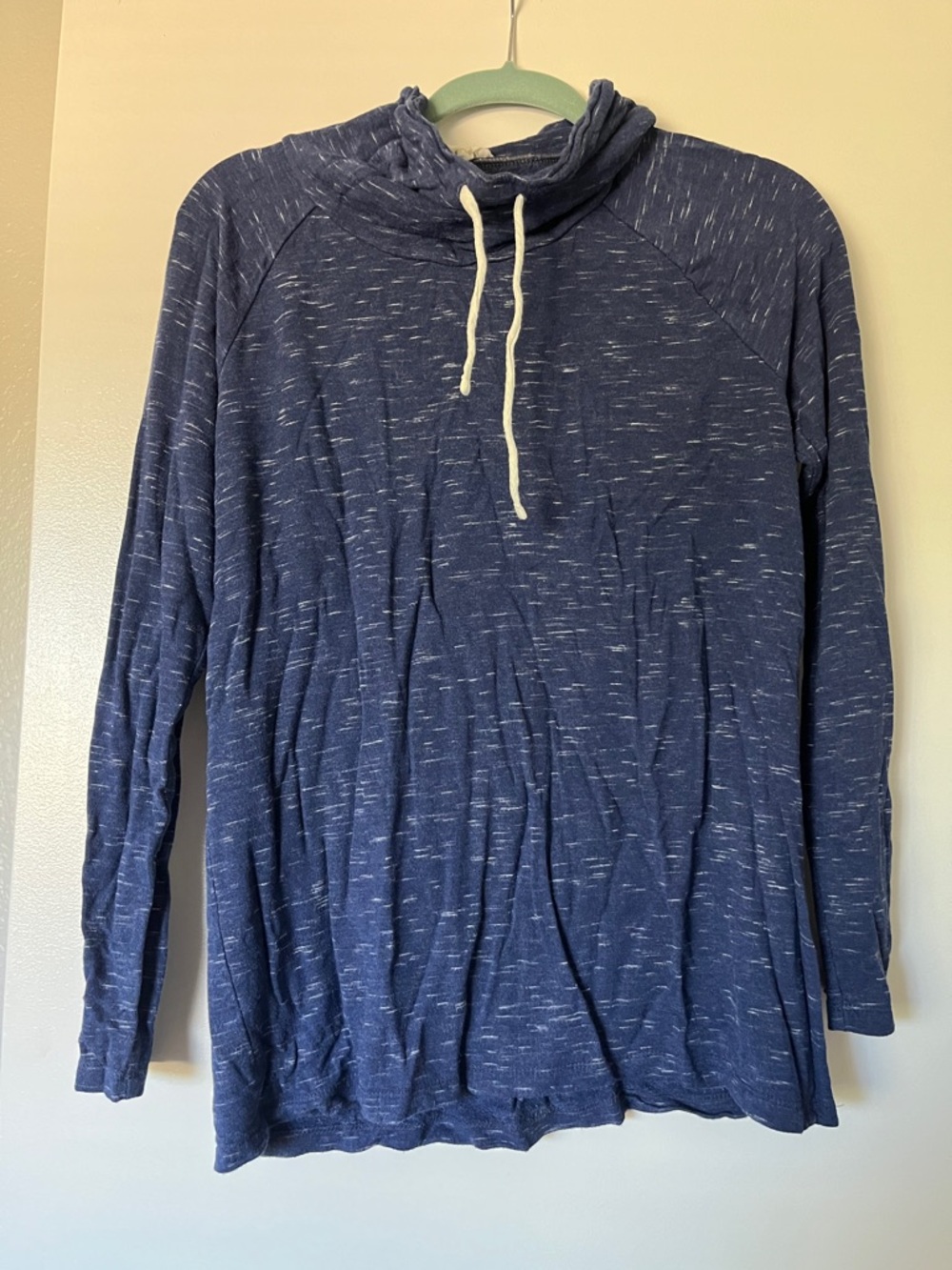 LOFT Navy Heathered Turtleneck Sweater with Drawstring